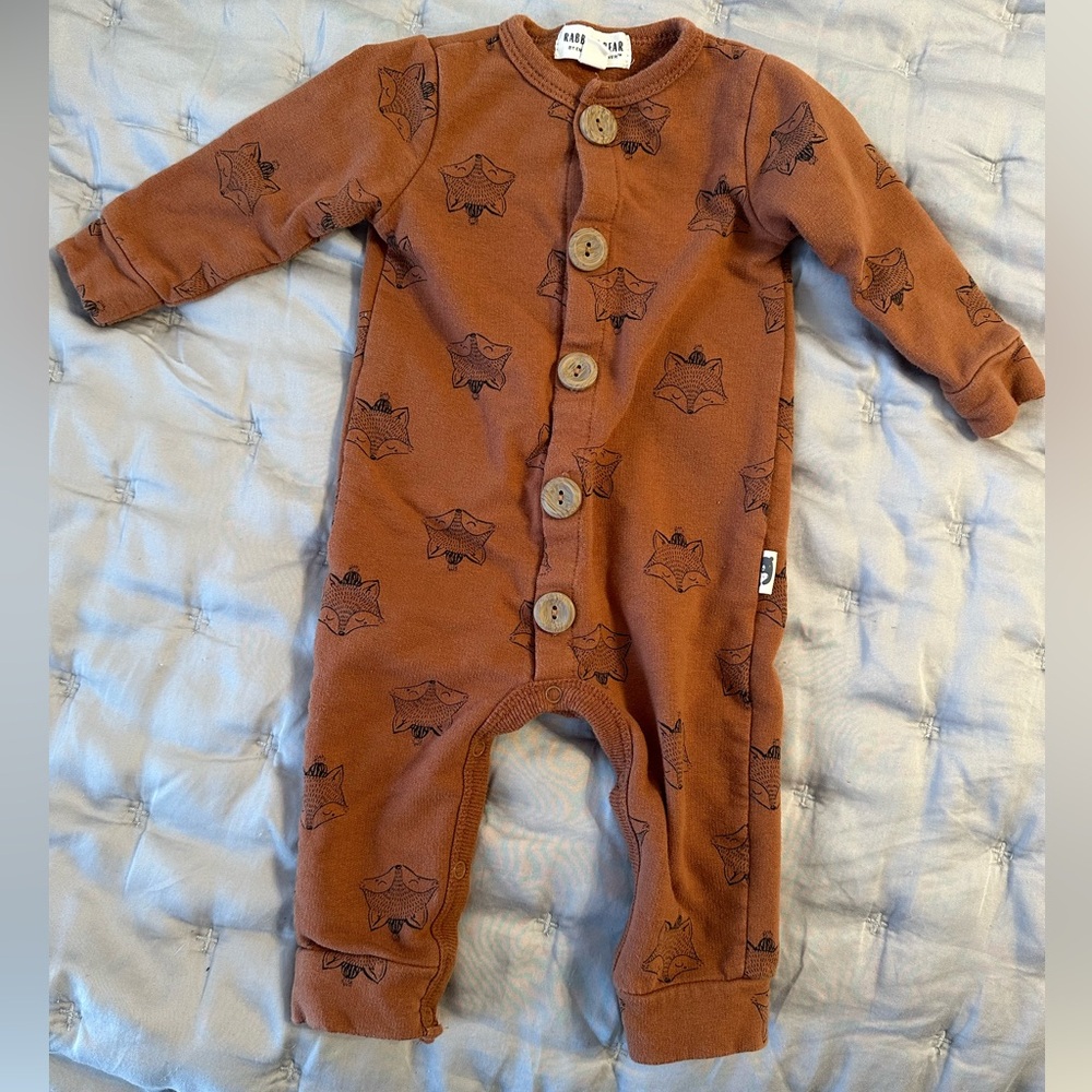 Rabbit and Bear Organic Rust Fox Print Baby One-Piece Romper